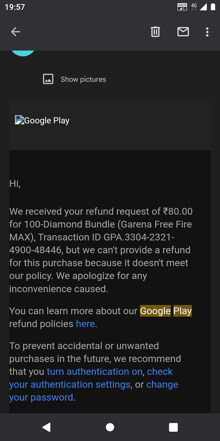 Non-refundable payment - Google Play Community