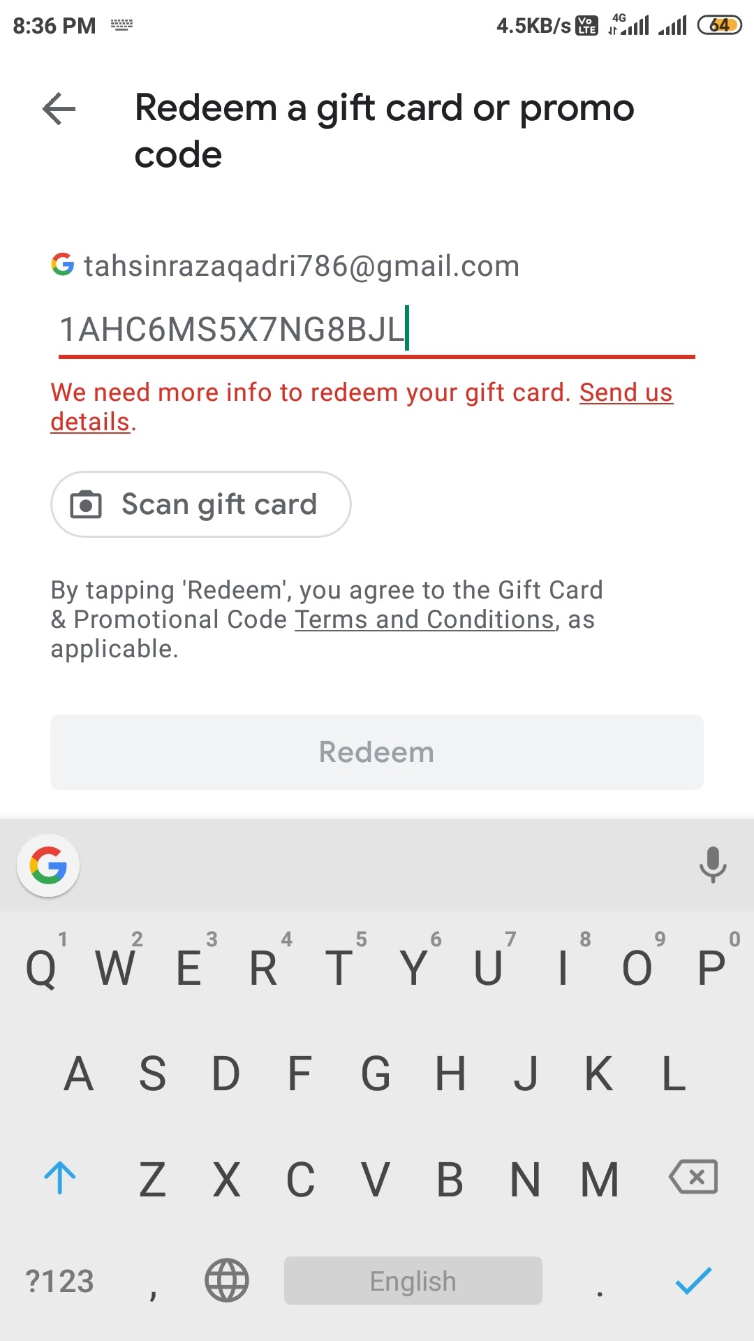 Hi, I a, having their Issues with the Google Play Gift Card so I need to  redeem Google Play Gift Card but I need to Confirm my account. You're about  too add