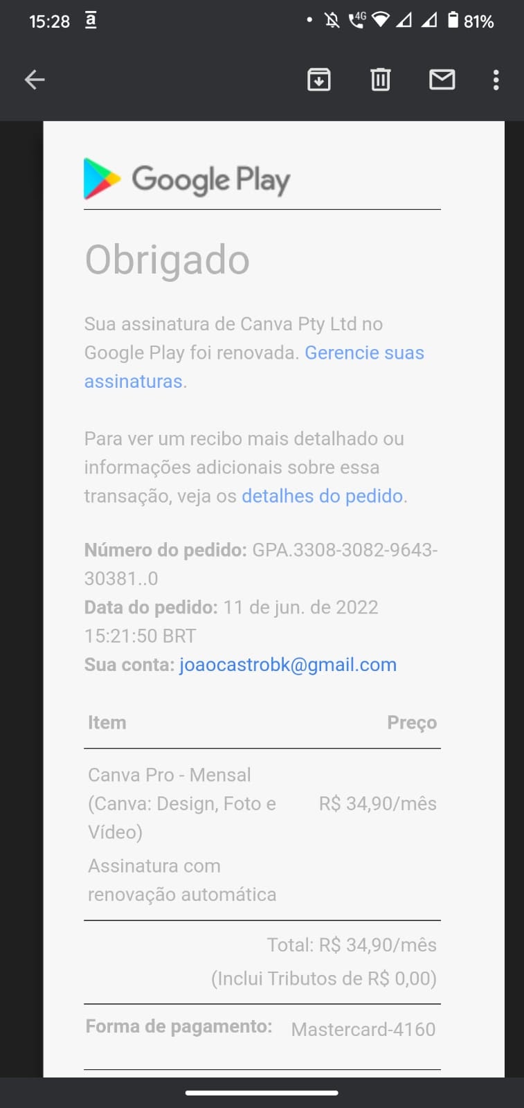 Fiz um pagamento pra minha assinatura mais não está constando. - Comunidade  Google Play