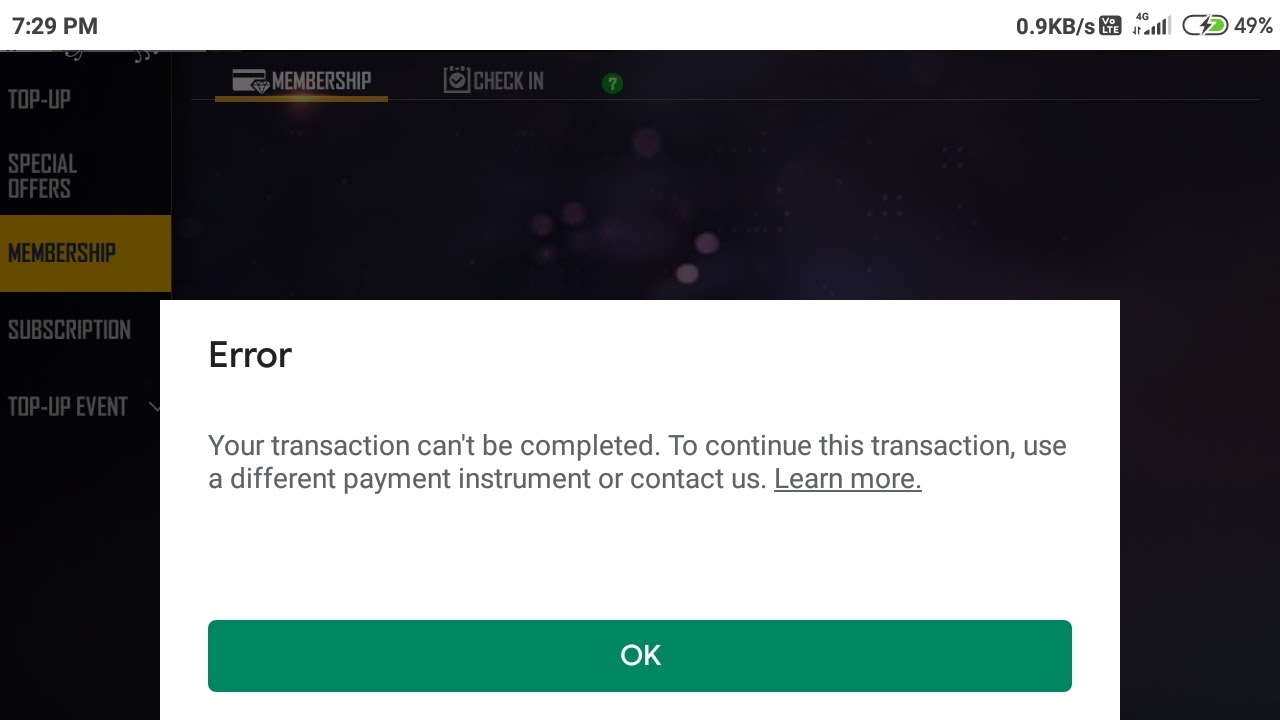 Free fire top up err transaction cannot completed - Google Play Community