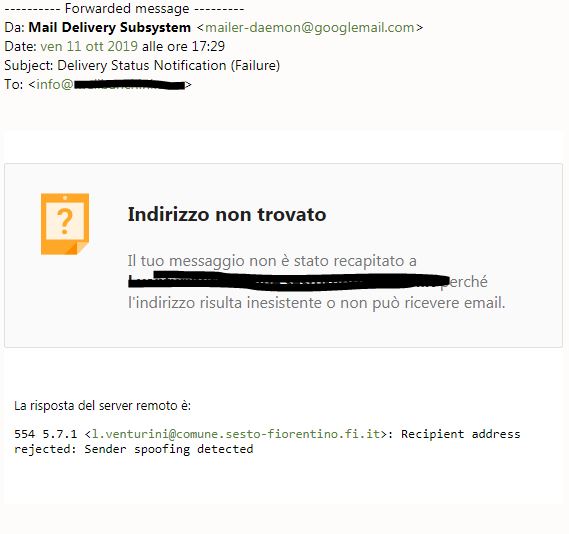 Errore 554 5 7 1 e 550 5 1 0 azienda ferma community gmail