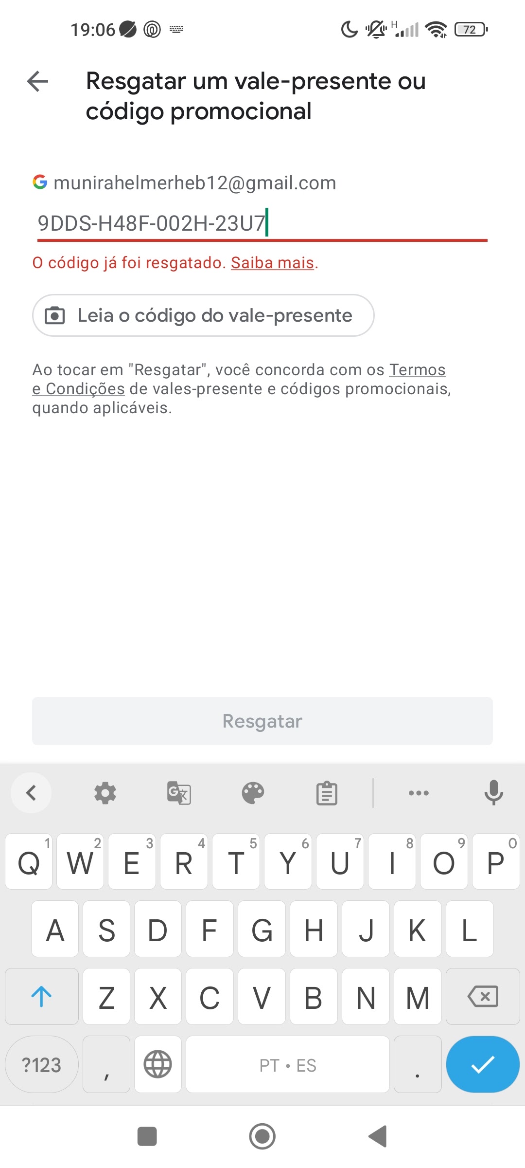 Não consigo resgatar código - Comunidade Google Play