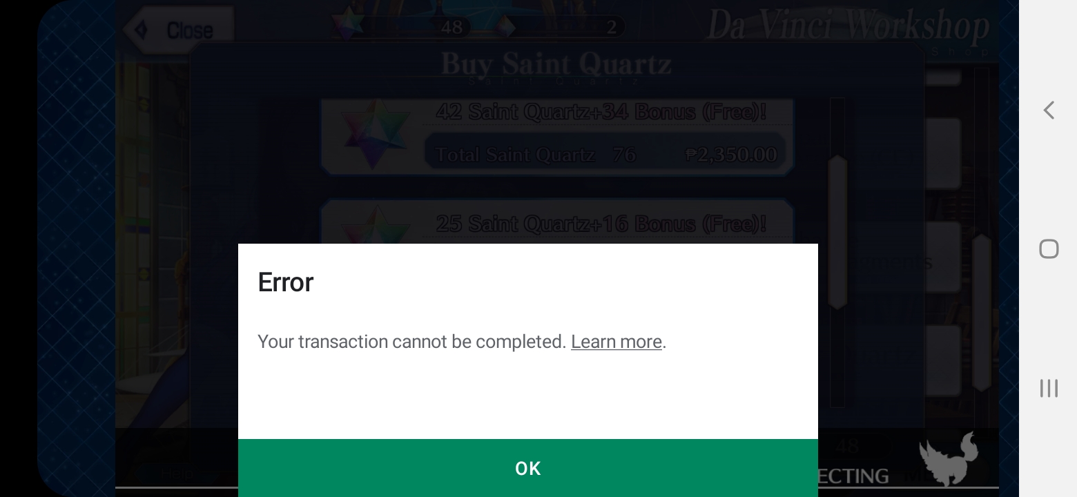 Fate Grand Order Saint Quartz Purchase Via Google Debit Card Google Play Community