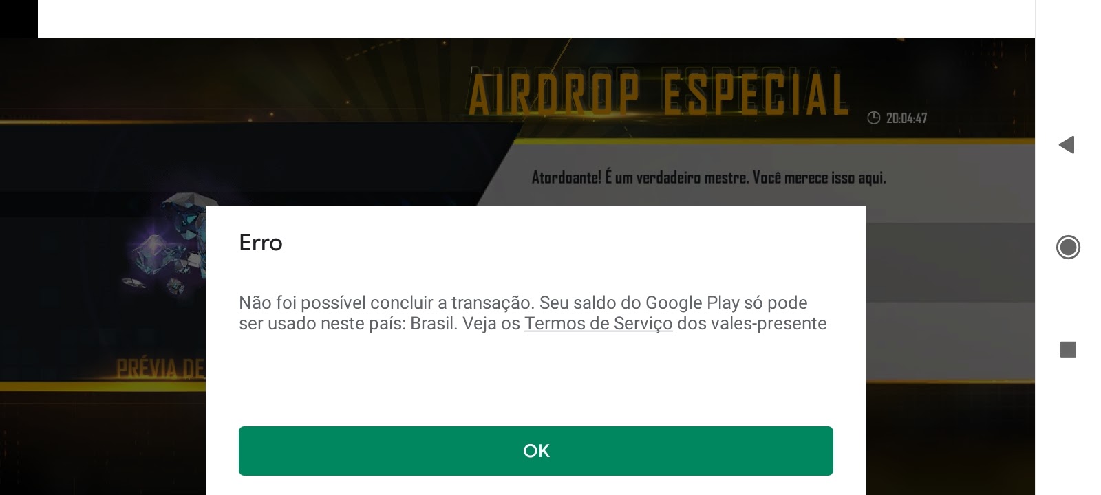 Ocorreu um erro quando eu fui fazer uma recarga no jogo chamado free fire -  Comunidade Google Play