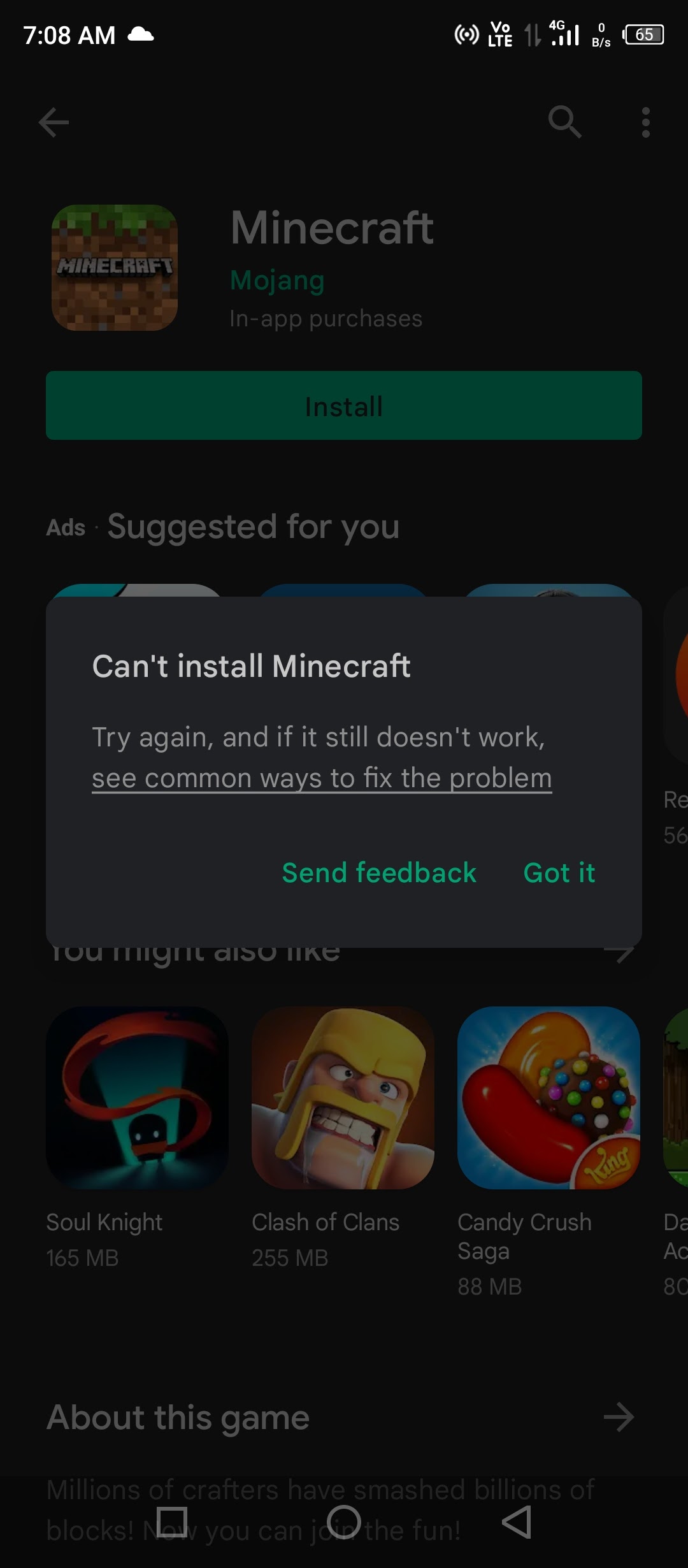 Can't install Minecraft - Google Play Community