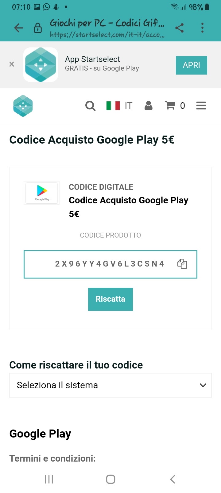 Come riscattare una carta regalo Google Play