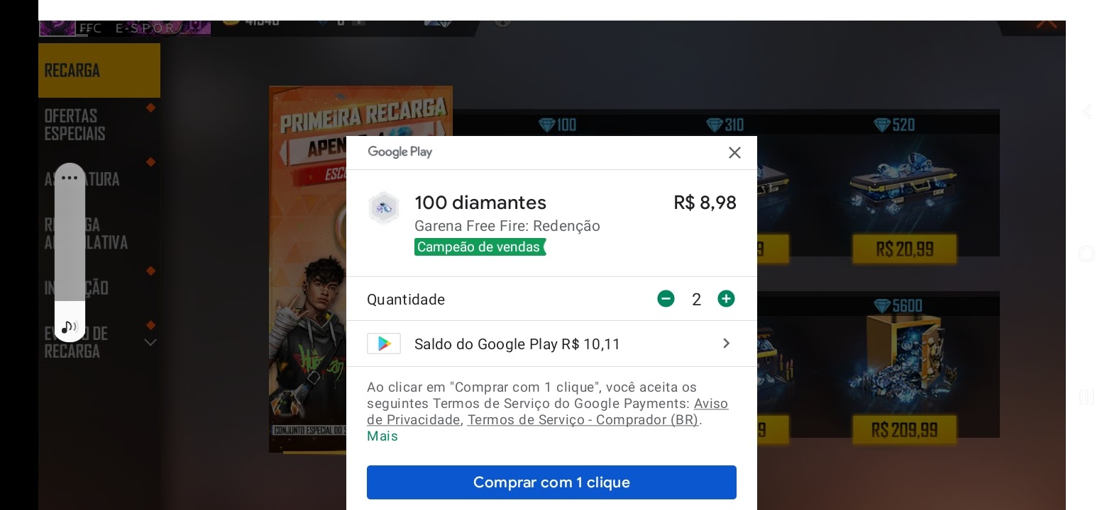 Não consigo comprar Diamantes pela Google Play – Free Fire Suporte