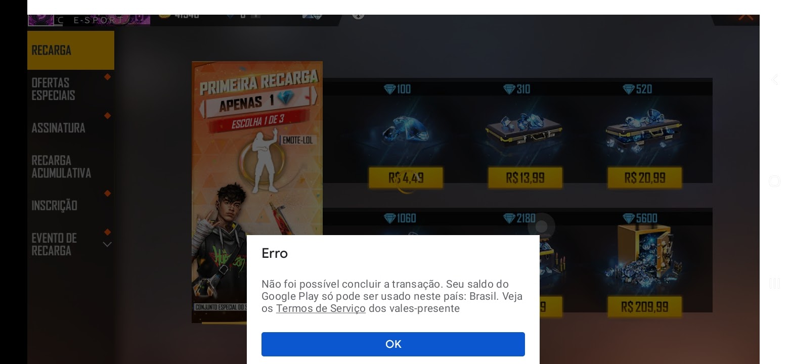 Erros na compra de Dimas no free fire - Comunidade Google Play