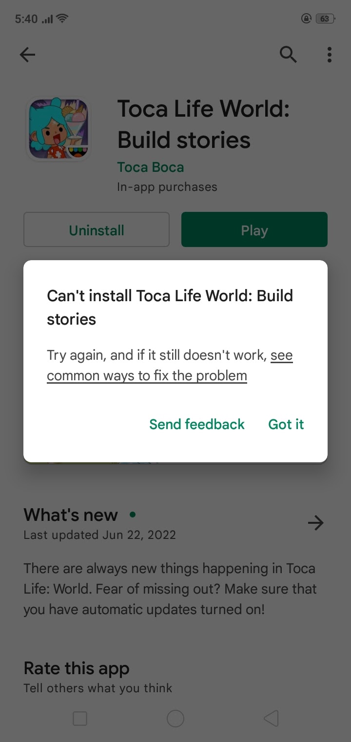 Can't update / can't download Toca Life World — Toca Life: World Help Center