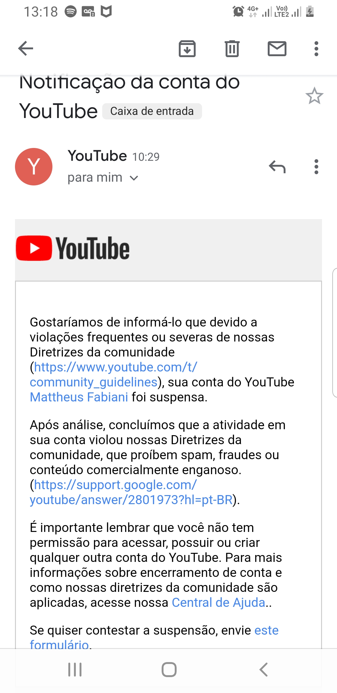 Minha conta foi encerrada mas não sei o motivo - Comunidade