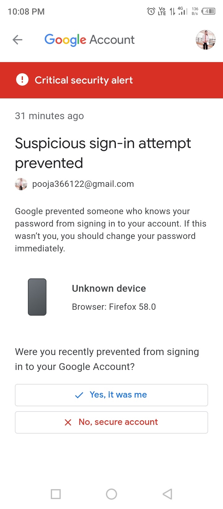 Warning if you have a Google account to check your password immediately