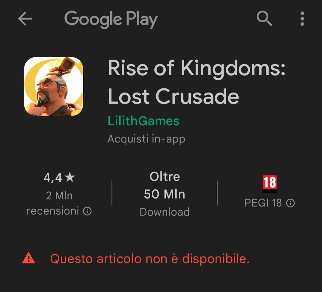 Articolo non disponibile rise of kingdoms - Community Google Play