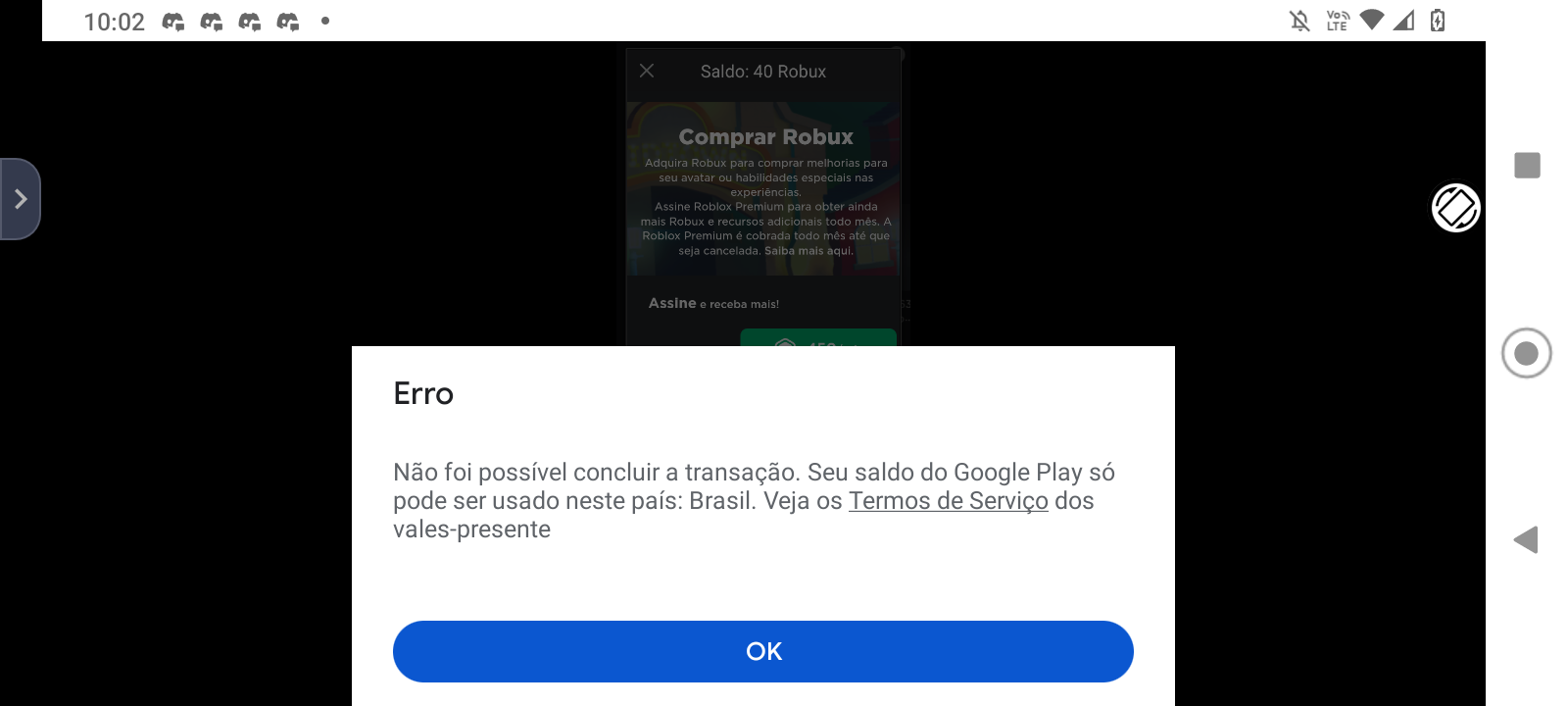 Erro na compra de robux roblox - Comunidade Google Play