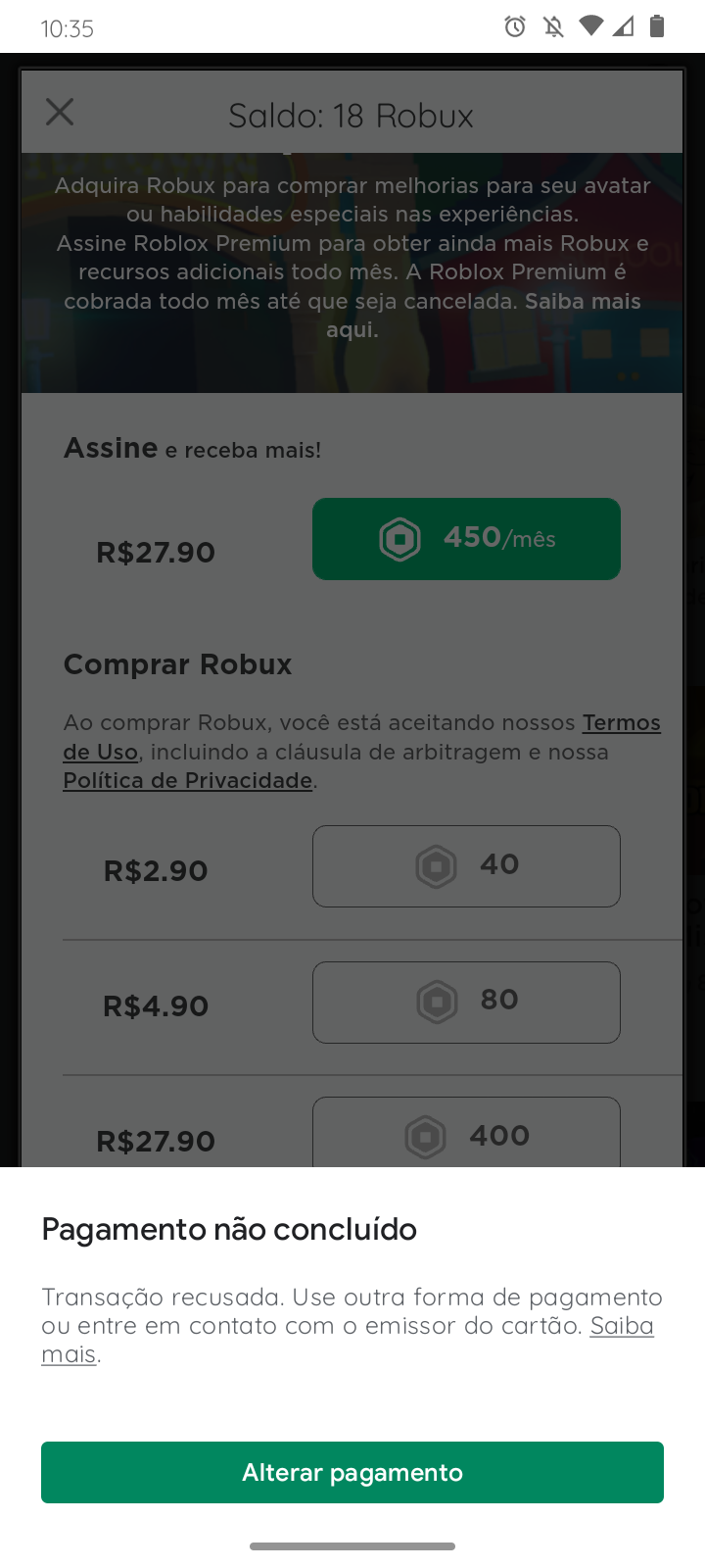 Como corrigir esta compra não foi concluída no Roblox