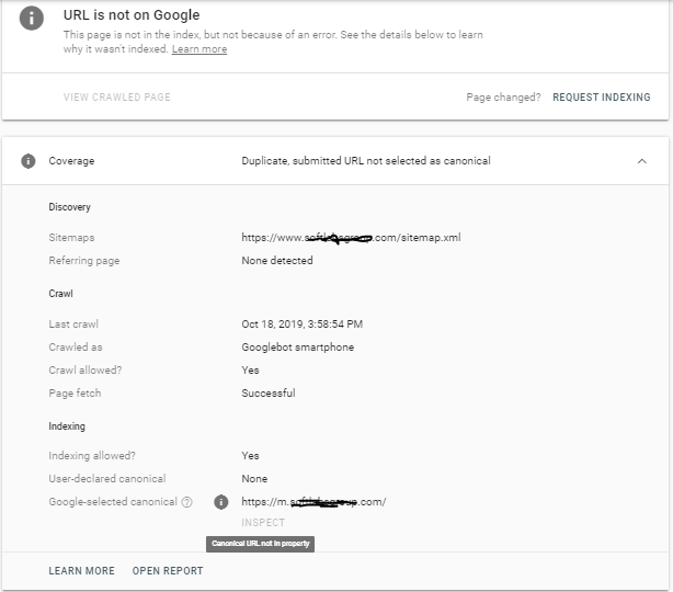 In Url Inspection Result Google Is Taking Mobile Version Link As