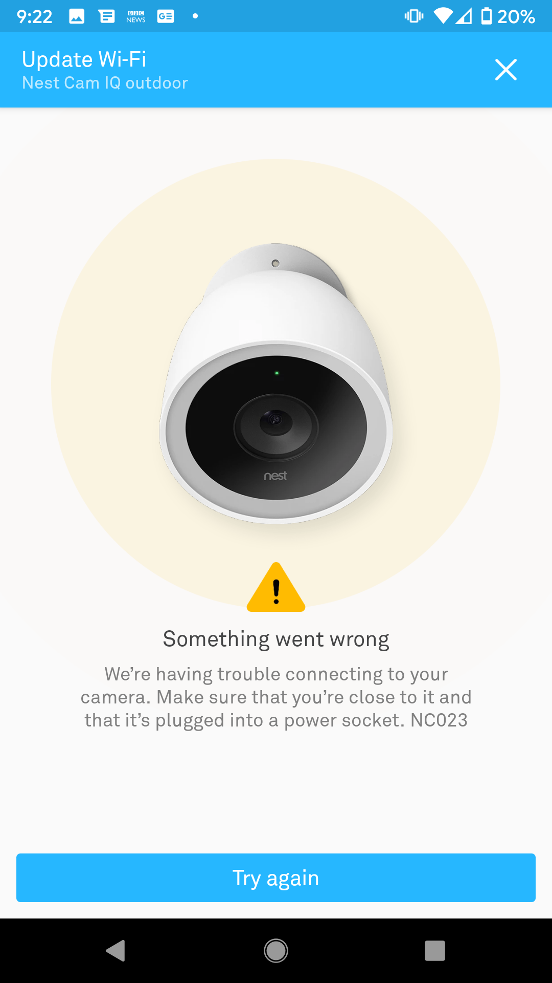 nest camera lost connection