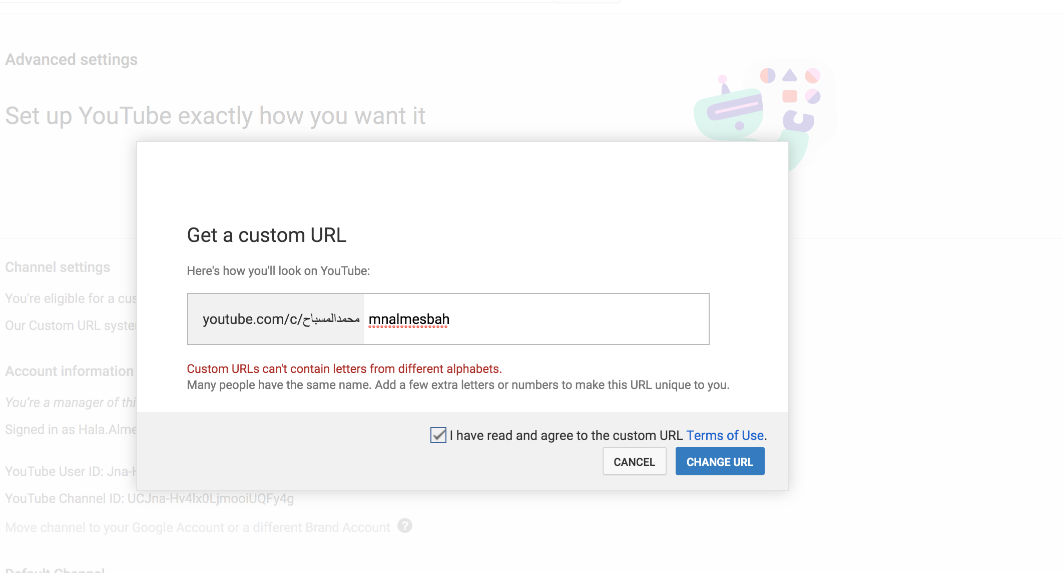Eligible For Custom Url Change But Found Youtube Grey The Url With Chanel Name In Arabic Youtube Community