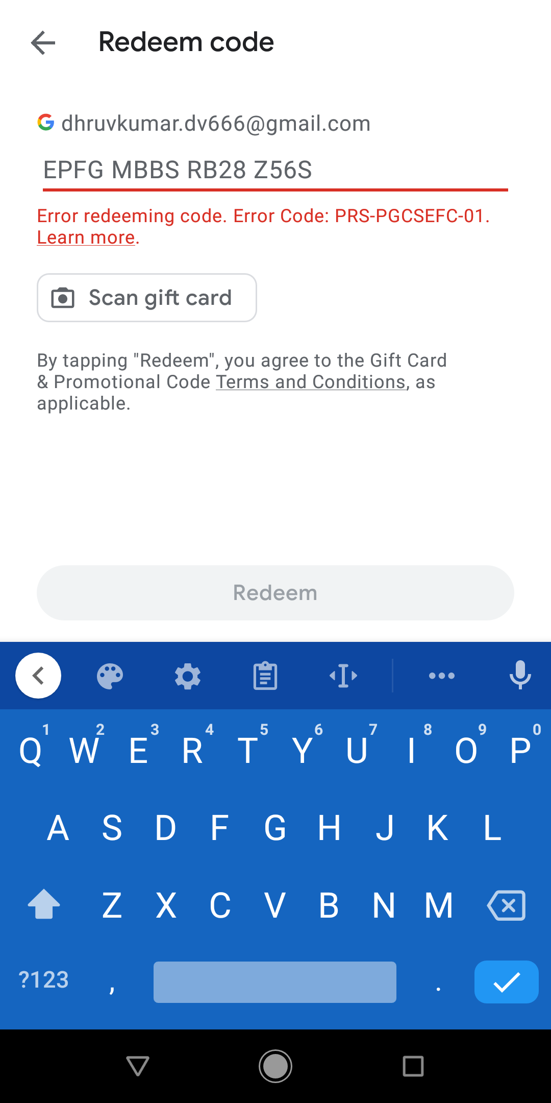 gift card purchased from  - Google Play Community