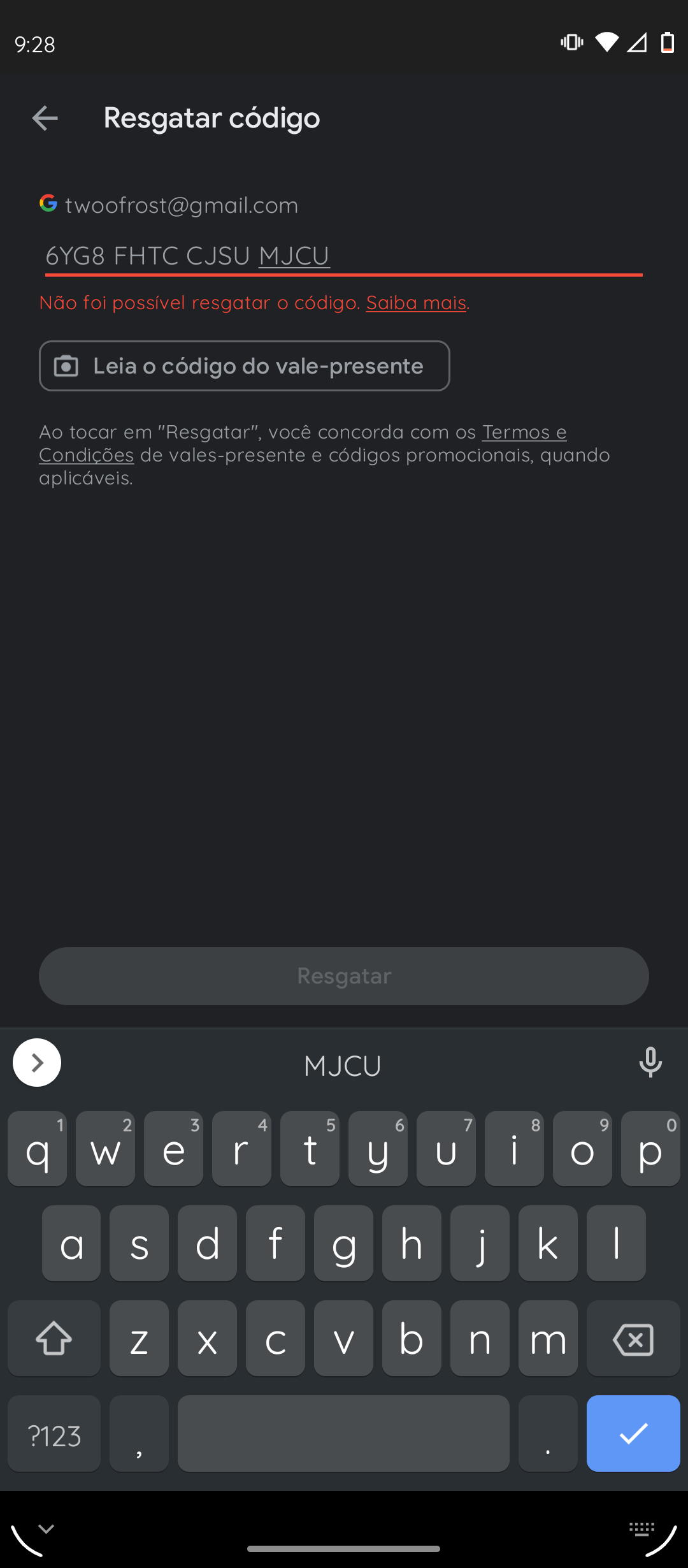 Não consigo resgatar meu código - Comunidade Google Play