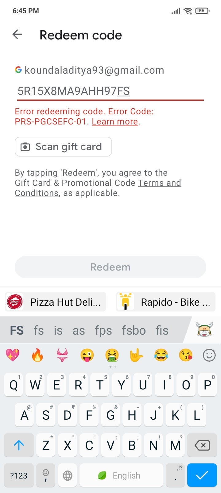 We need more information reedem your gift card - Google Play Community