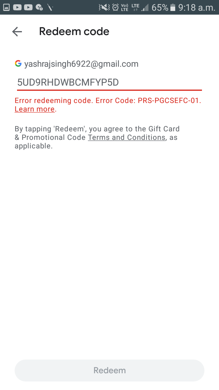 I messed up the redemption code - Google Play Community