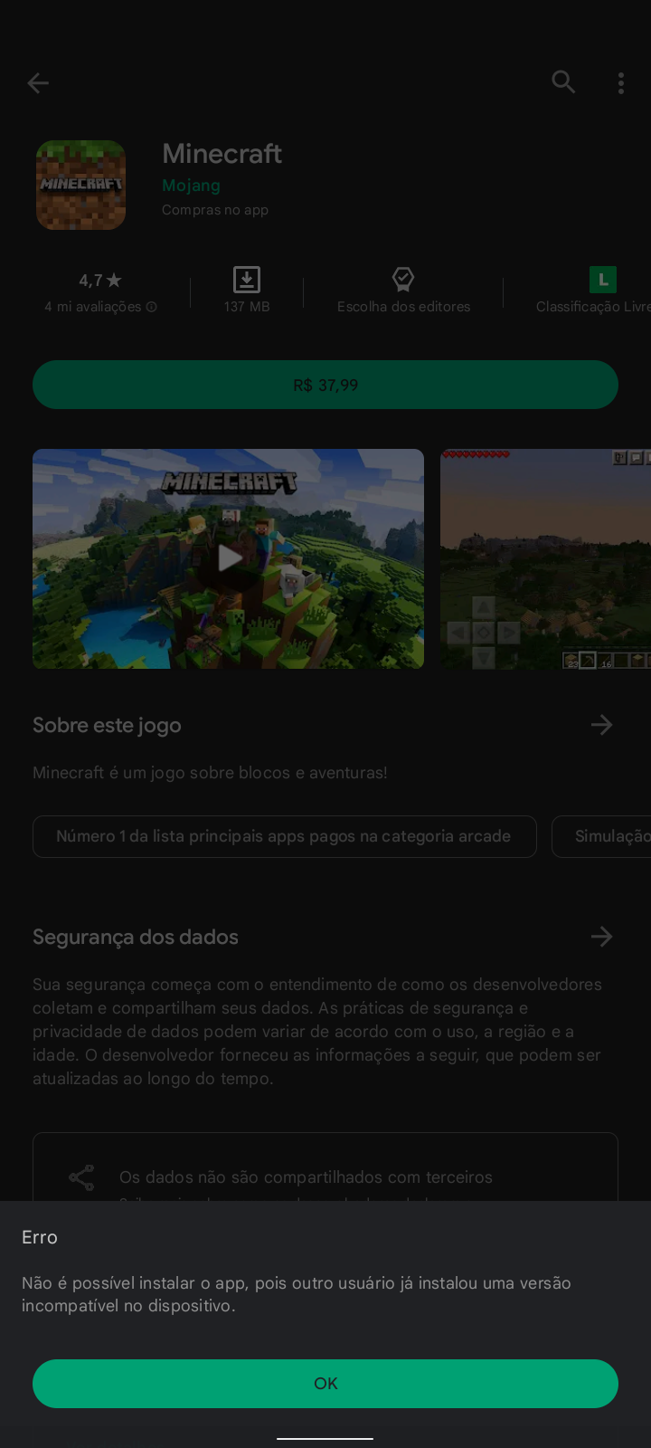 Não consigo baixar minecraft no meu celular - Comunidade Google Play