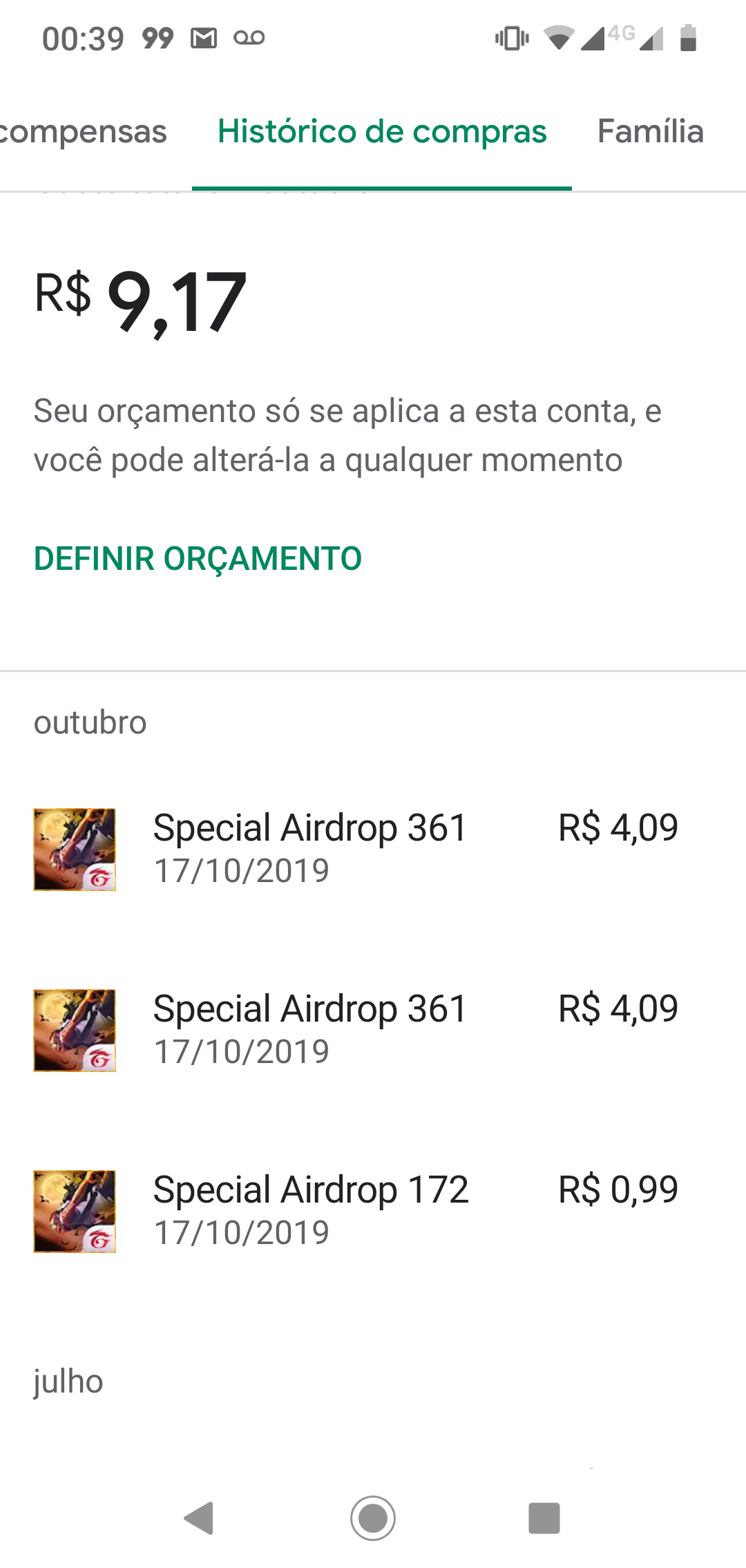 Eu fiz uma assinatura da Google Play 8 99 do free Fire para uma conta e  acabou caindo na outra conta - Comunidade Google Play