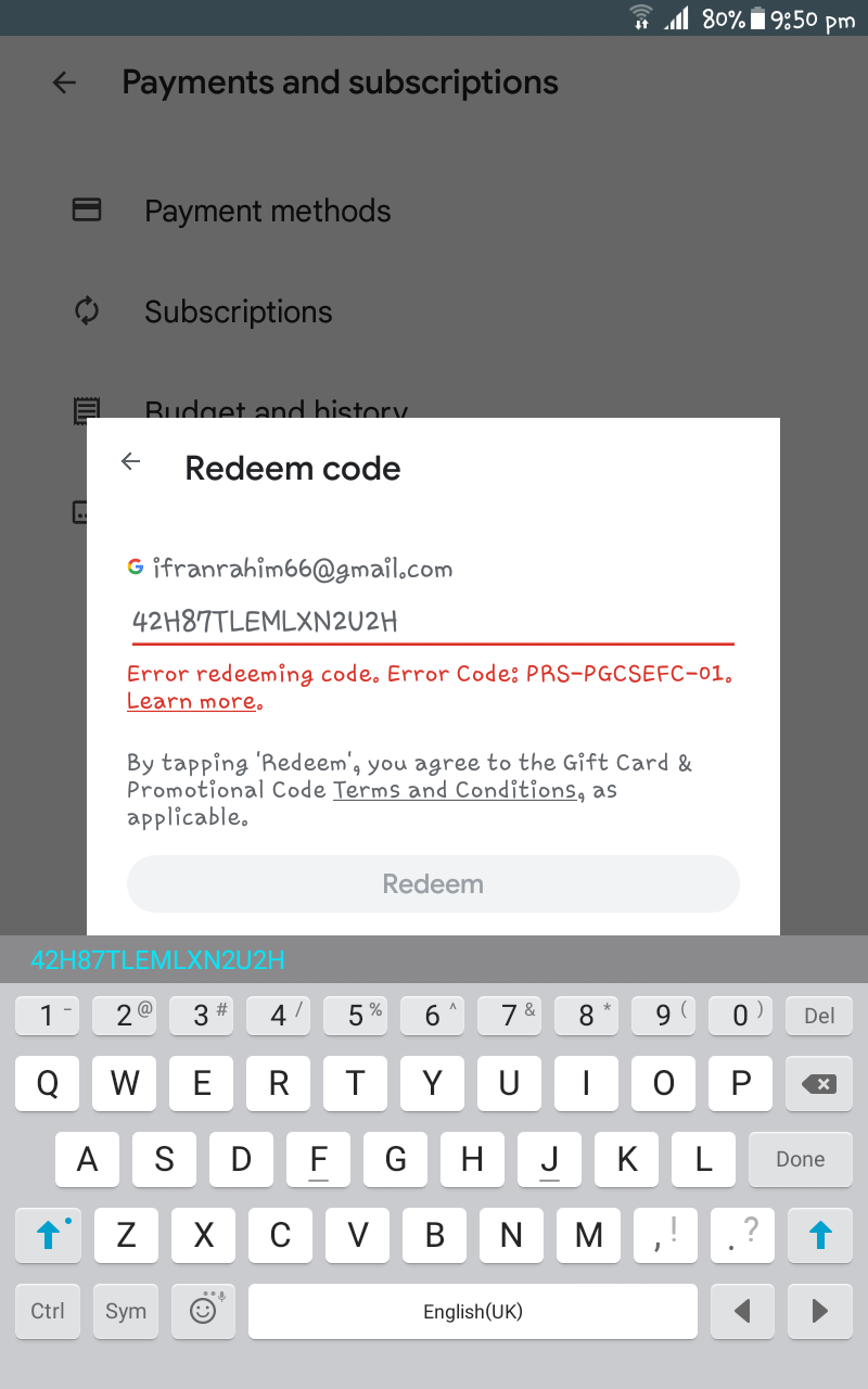 We need more info your reedem code gift card - Google Play Community