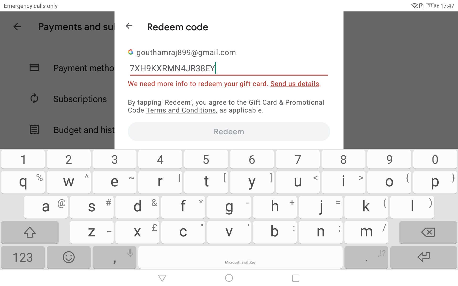 We need more info your redeem code gift card - Google Play Community