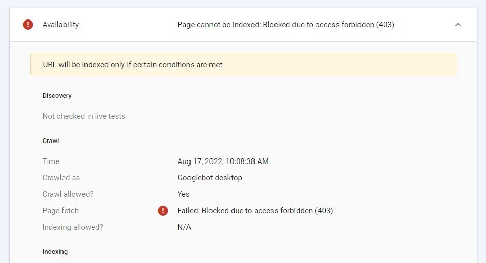 How to fix blocked due to access forbidden (403) on the Google