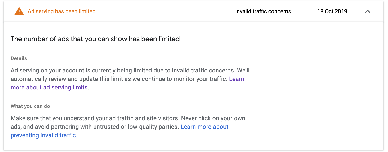 Ad serving has been limited - How long it would take to get limit back? -  Google AdSense Community
