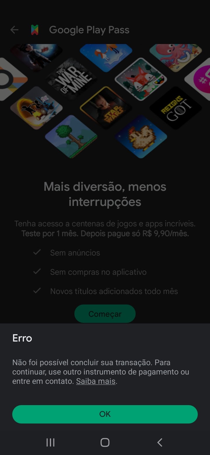 Não consigo fazer a minha assinatura no play pass! - Comunidade