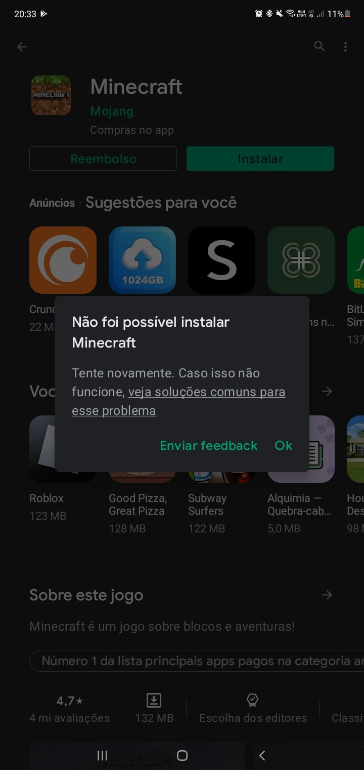 O aplicativo não foi instalado pois outro usuário instalou uma