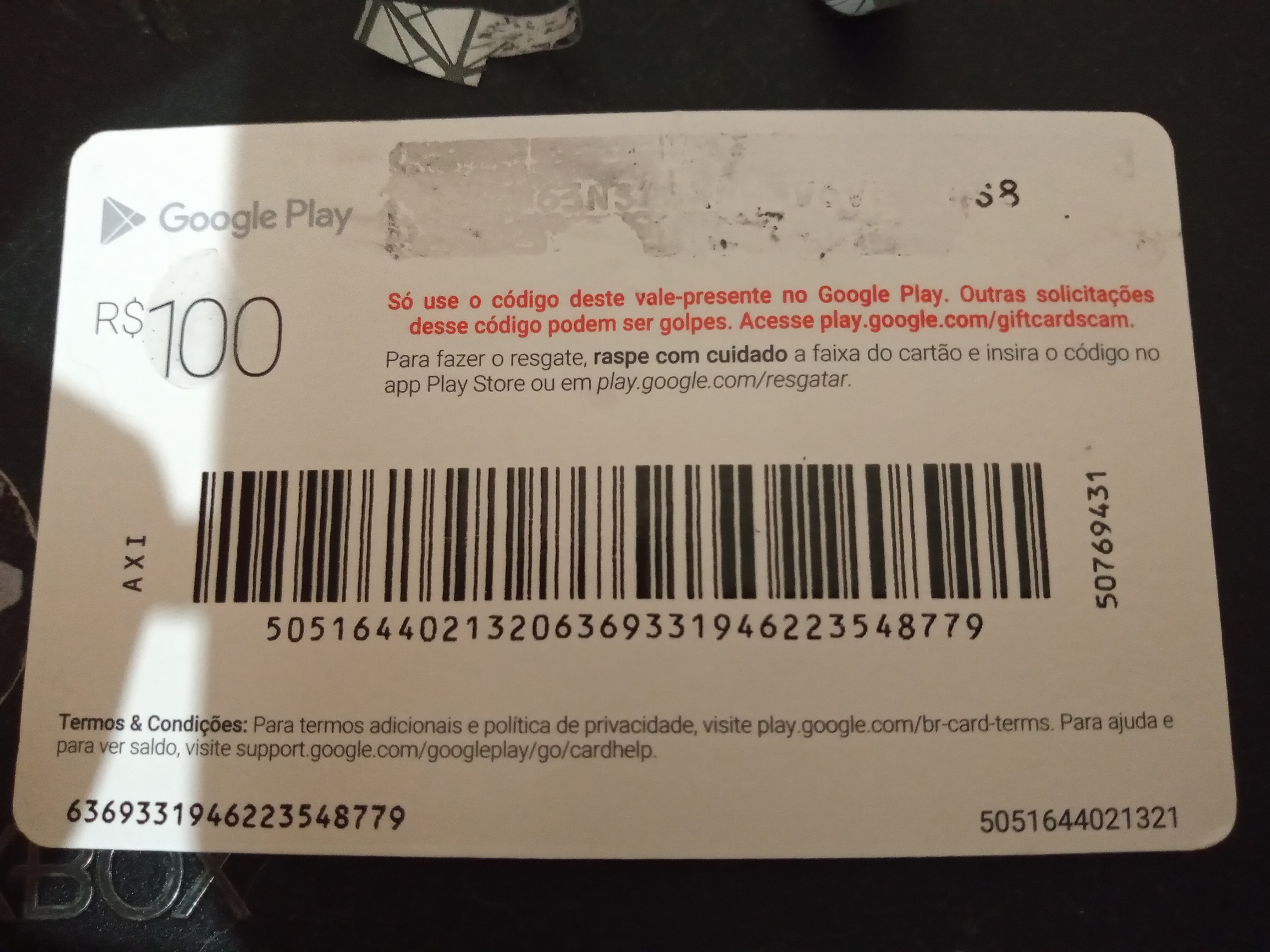 Google Play 100 Reais - Cartão Presente