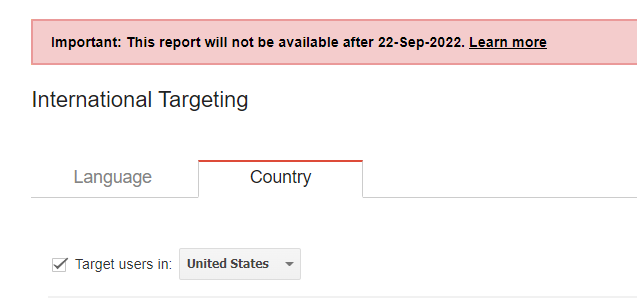 International Targeting report will be removed from Search Console ...