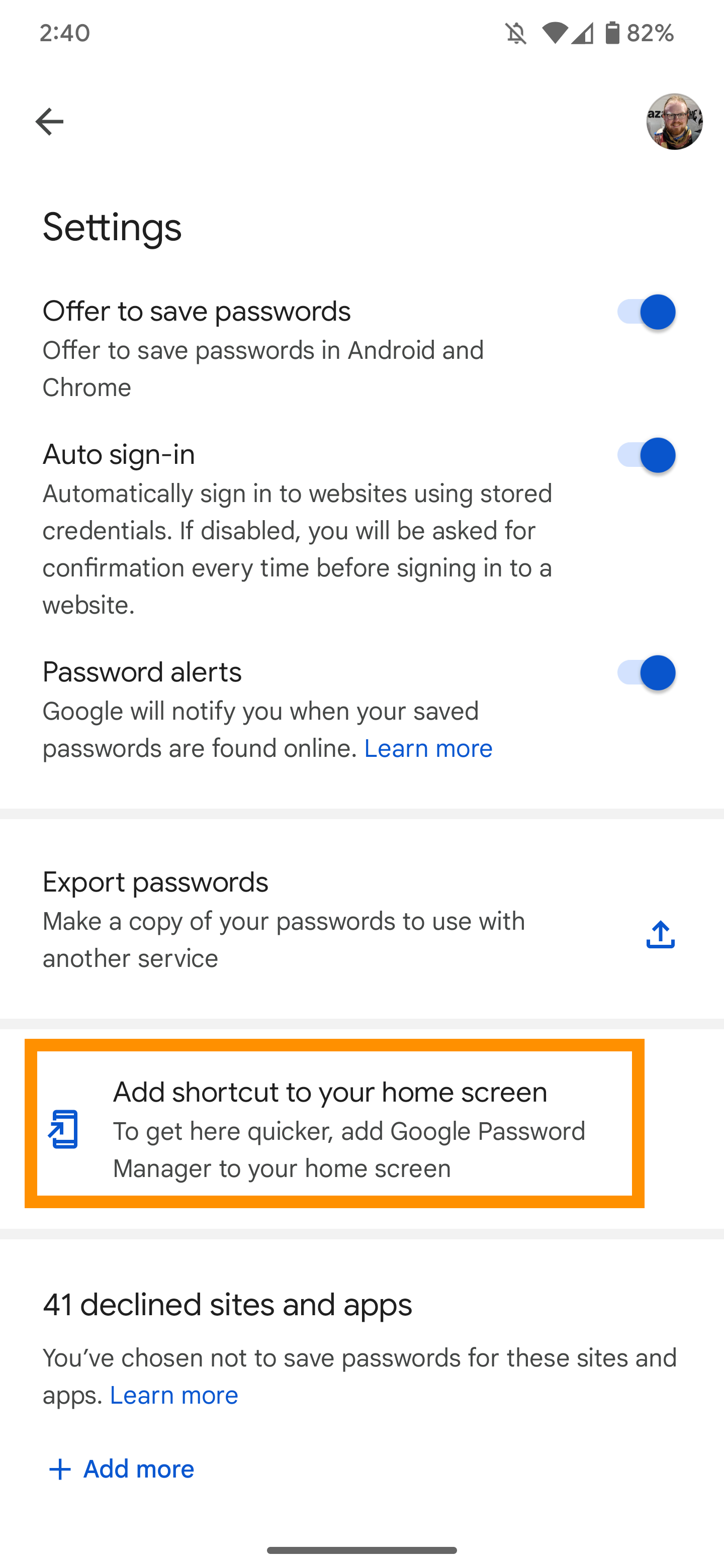 Saving your password / Signing in automatically