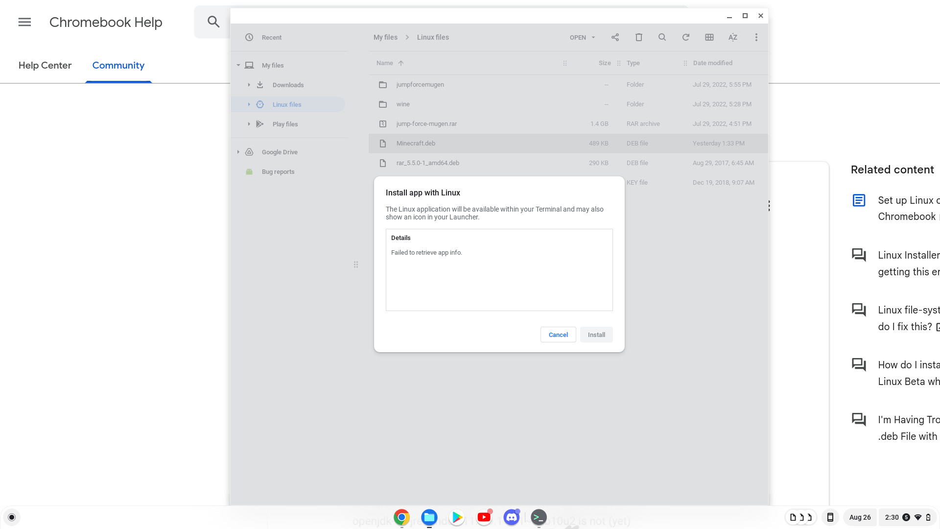 why wont my minecraft.deb file work - Chromebook Community