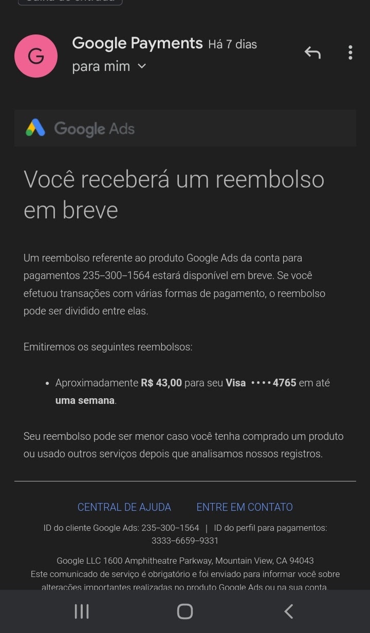 O reembolso da Google Play não caiu depois de ser aprovado! - Comunidade  Google Play