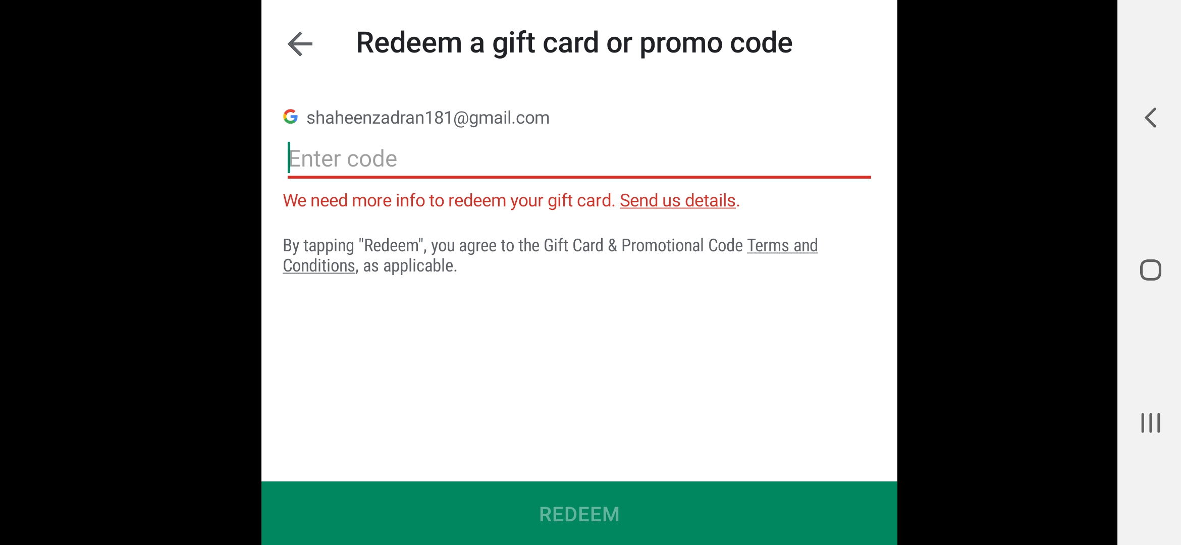 We need more information reedem your gift card - Google Play Community