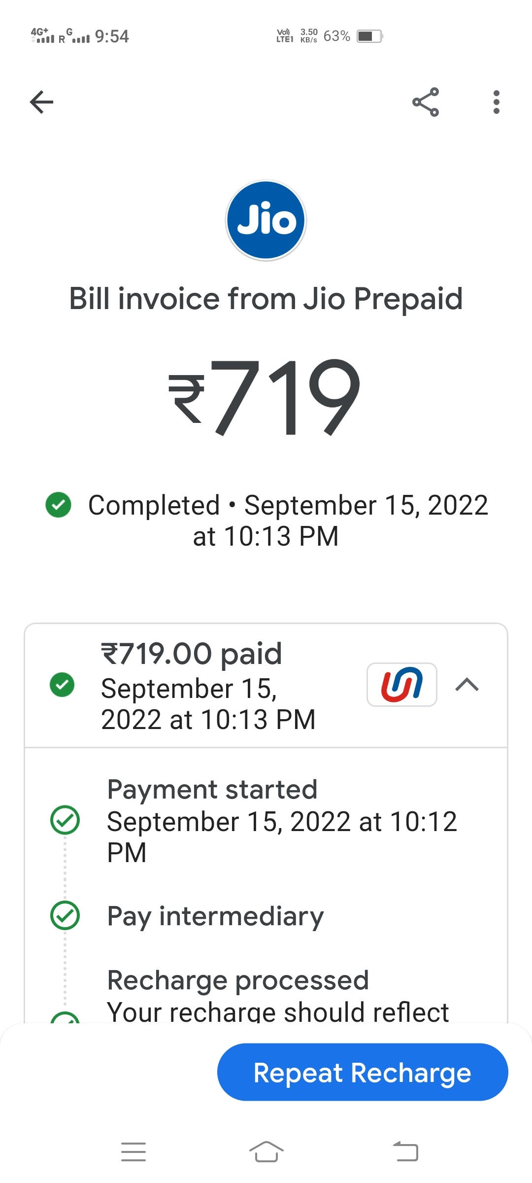 Money debited from Google pay account but recharge not done rupis