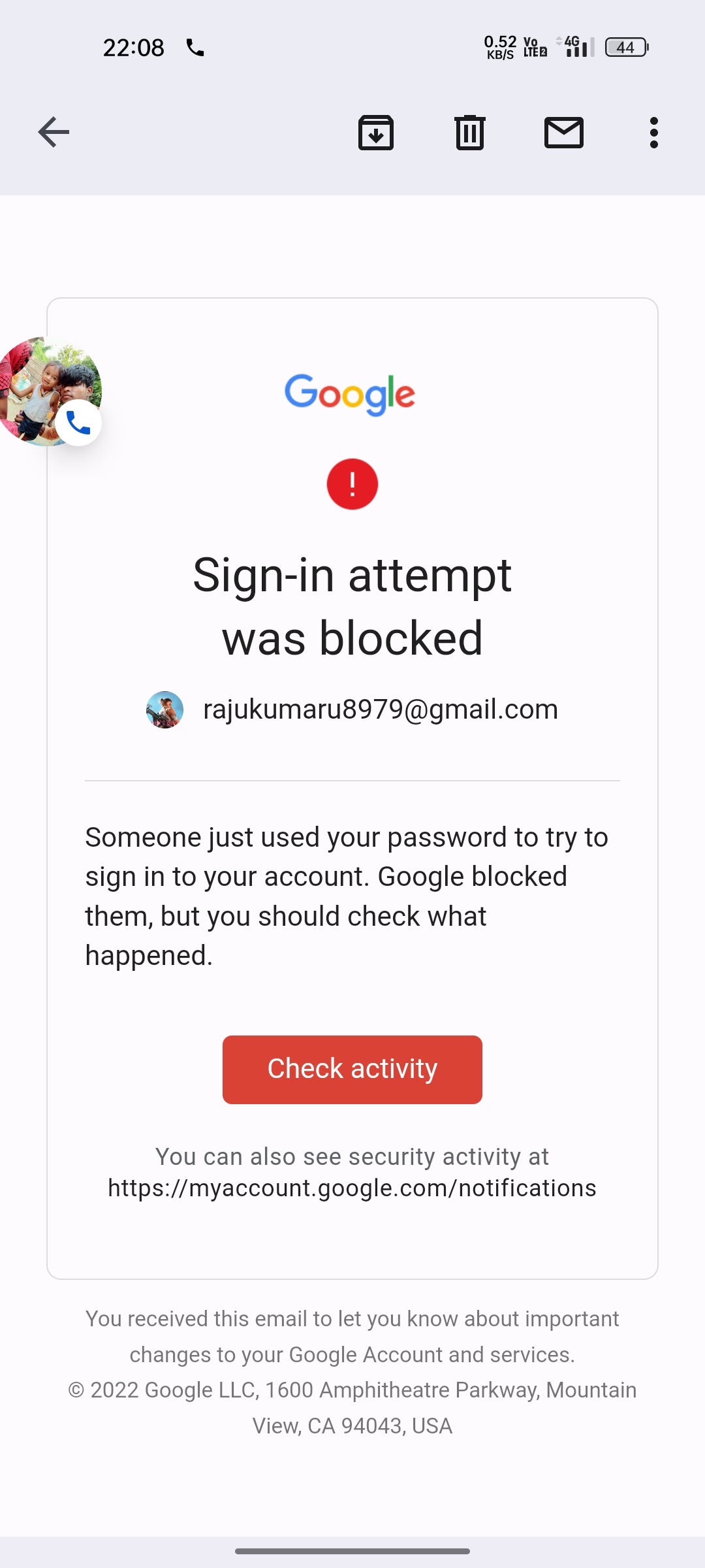 Warning if you have a Google account to check your password immediately