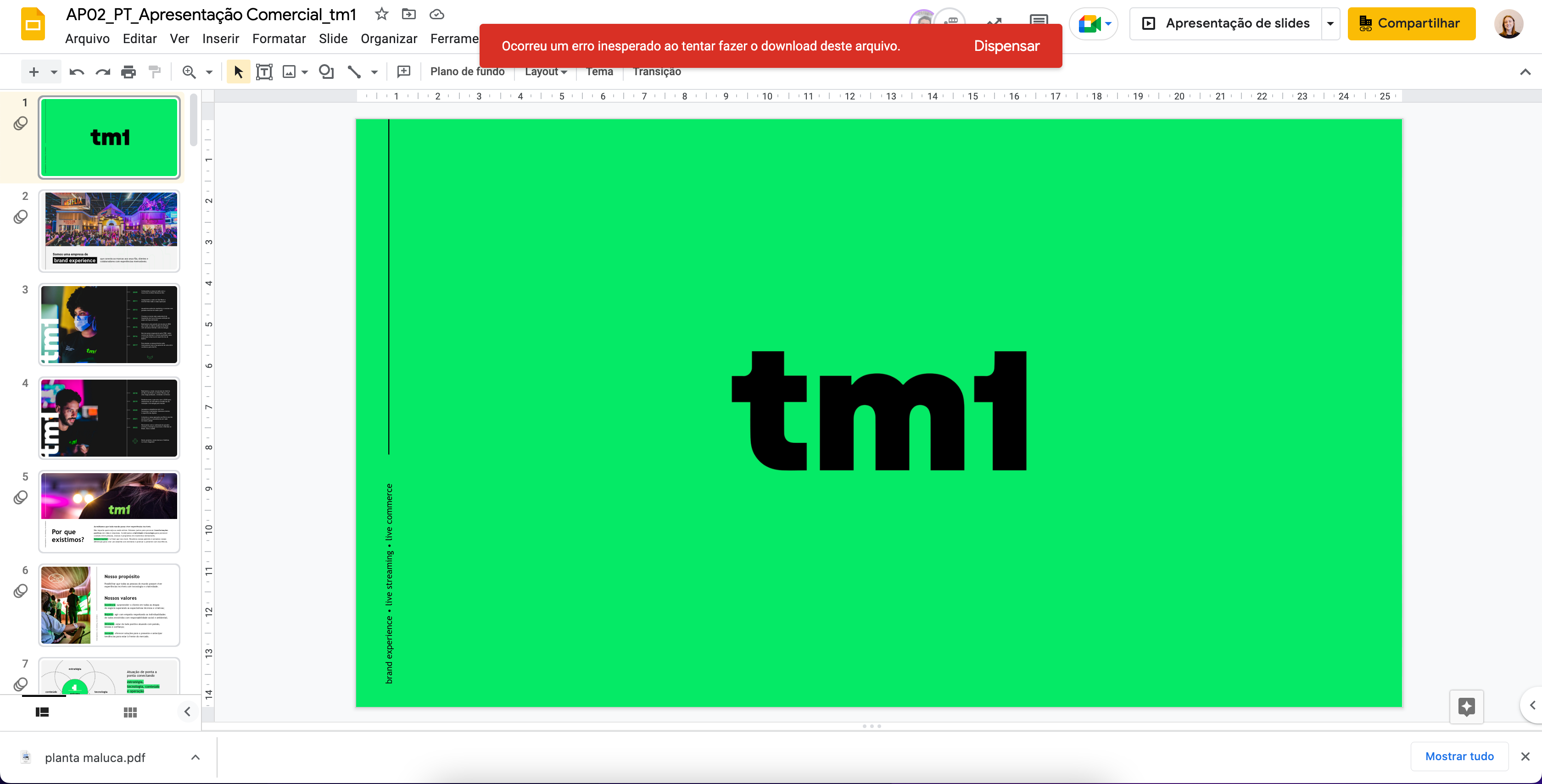 Erro no download de arquivo do Google Slides - Comunidade Editores