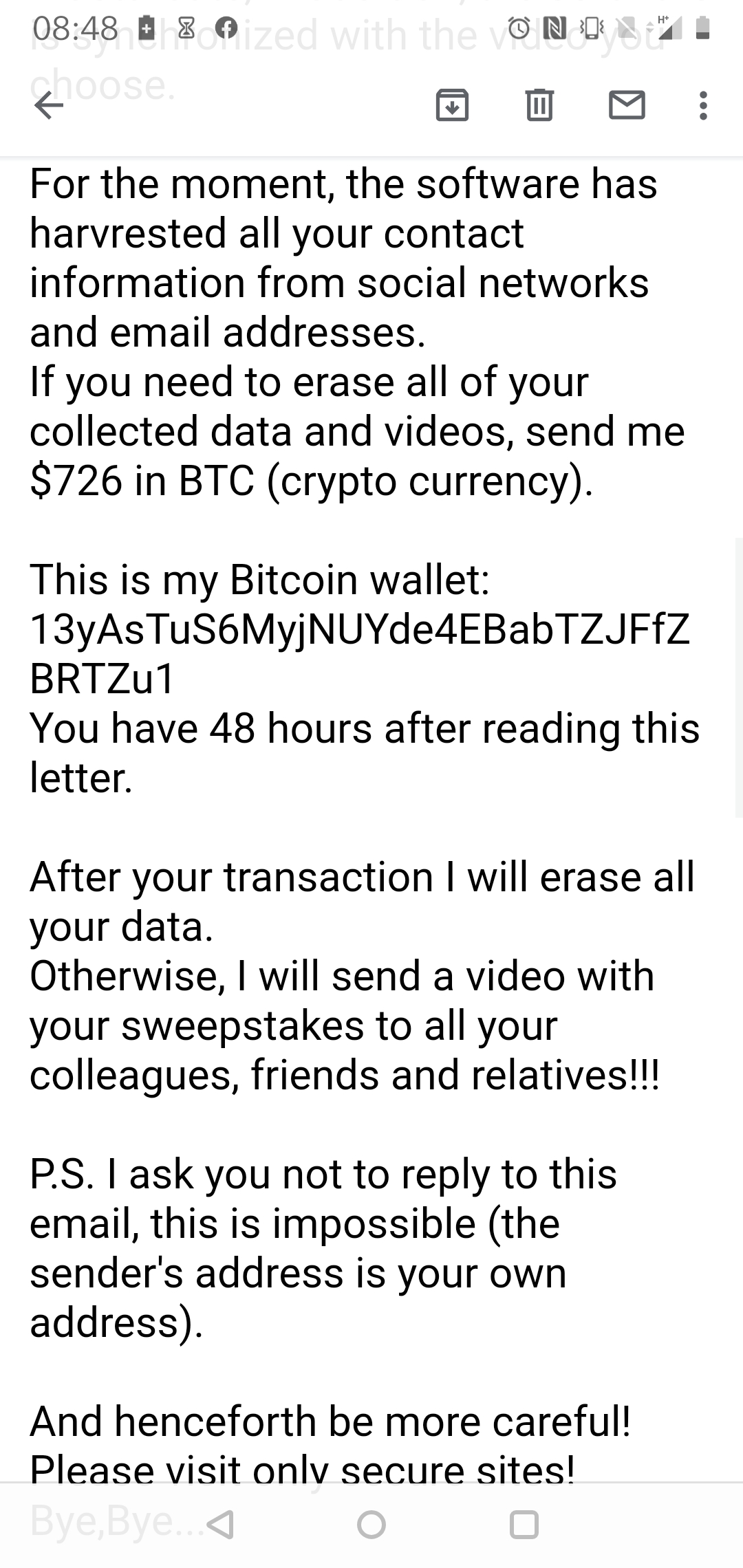 getting email from myself asking for bitcoin