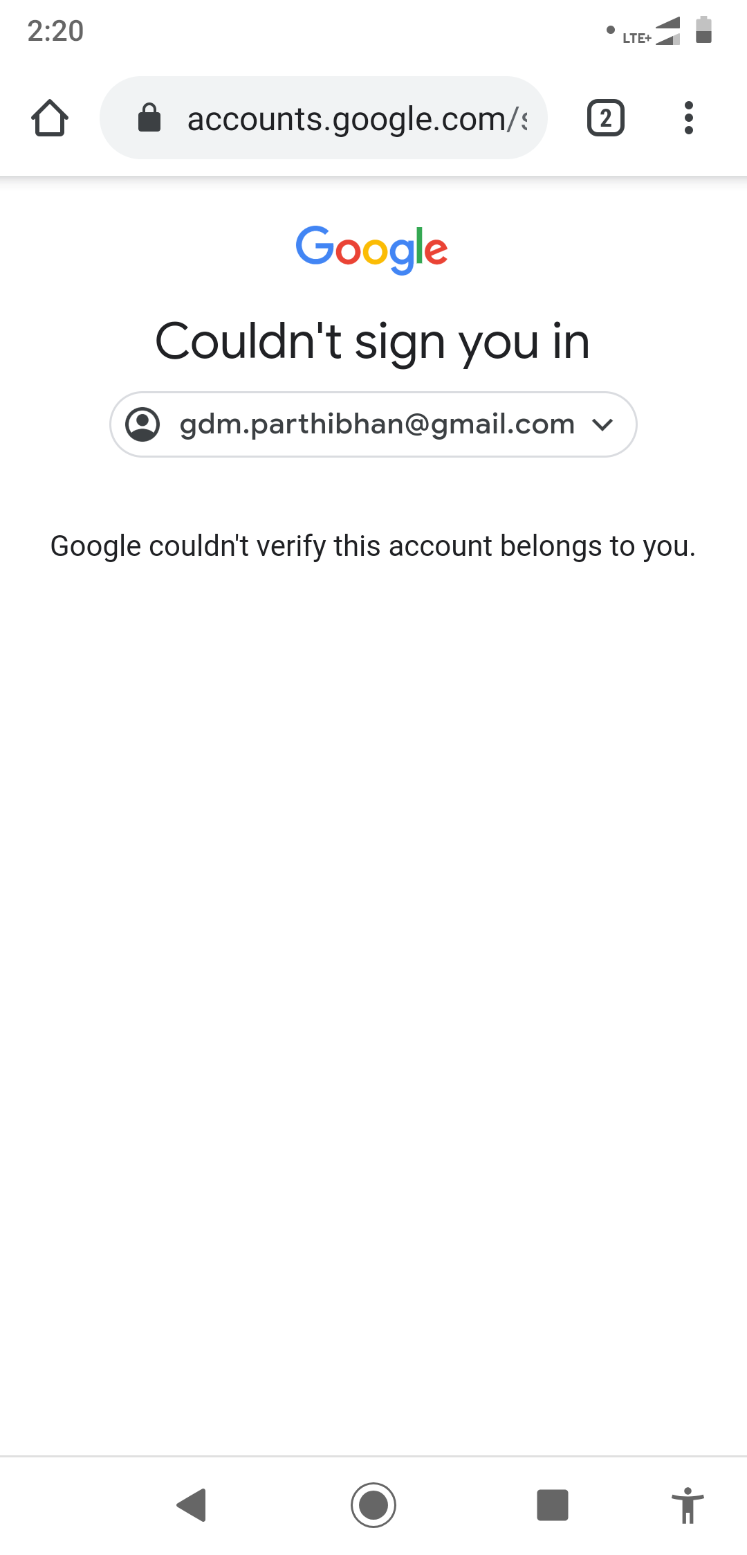 Google Couldn T Verify This Account Belongs To You Gmail Community