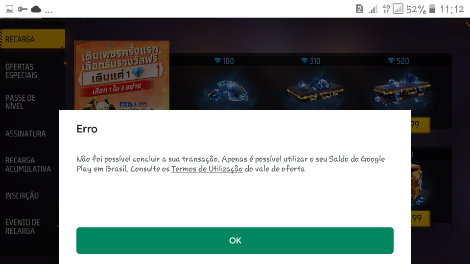 ERRO DE LOGIN DESATIVADO FREEFIRE NOVA ATUALIZAÇÃO 