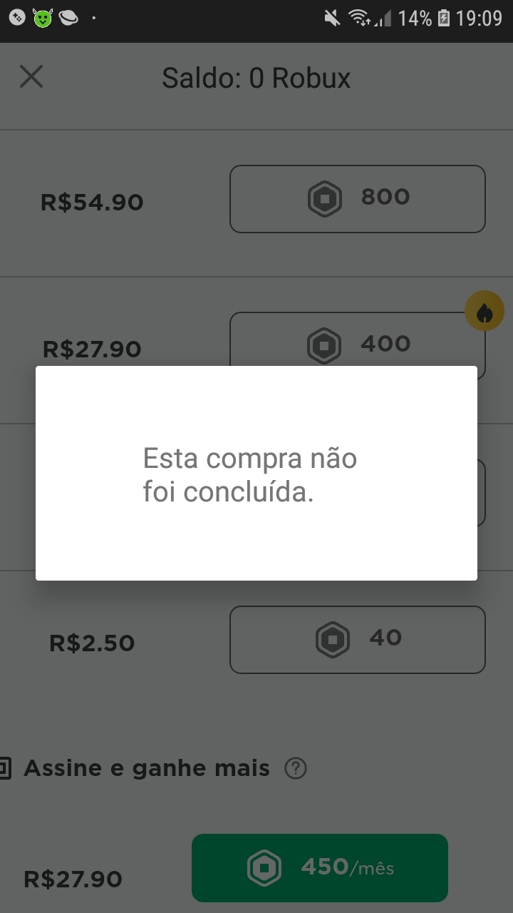 Estou tentando comprar Robux no Roblox e fala ERRO falha na transição -  Comunidade Google Play