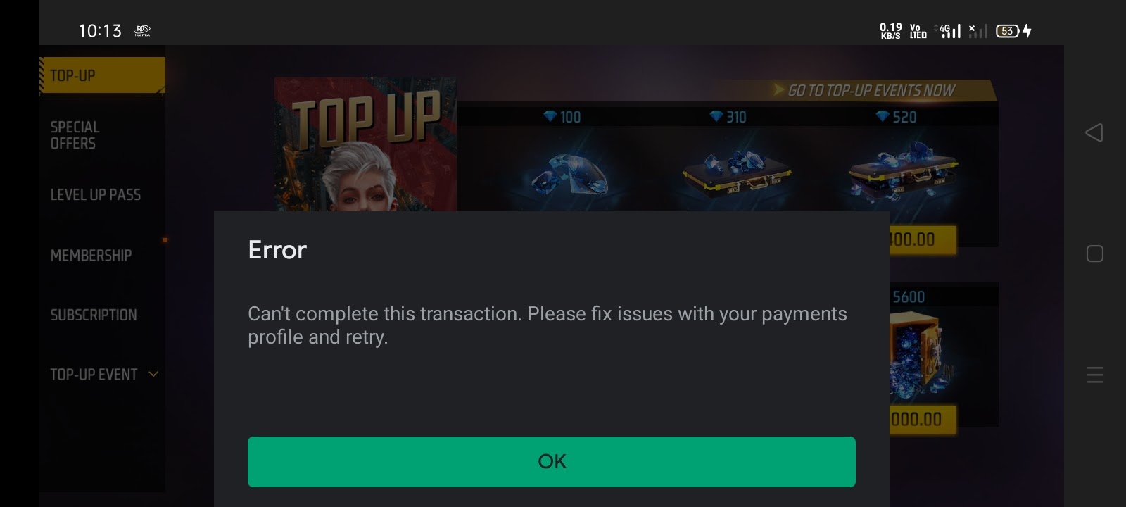 Free fire top up err transaction cannot completed - Google Play Community