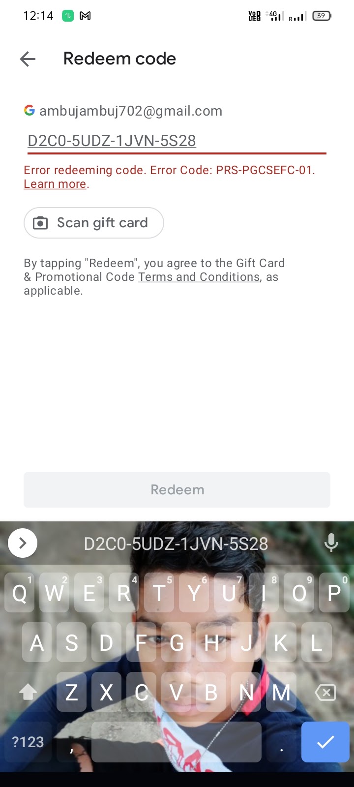 Card redeem problem - Google Play Community