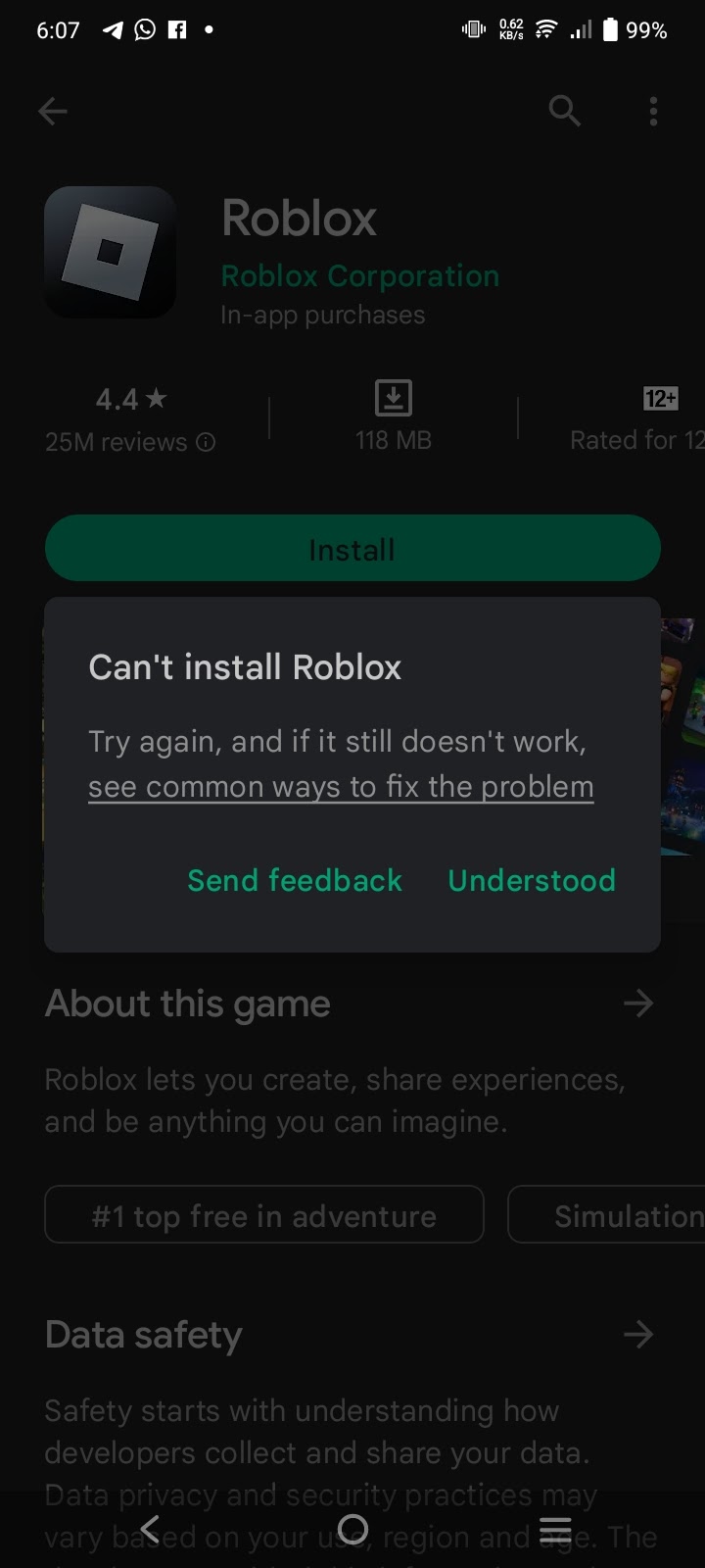 I can't download the ROBLOX app - Google Play Community