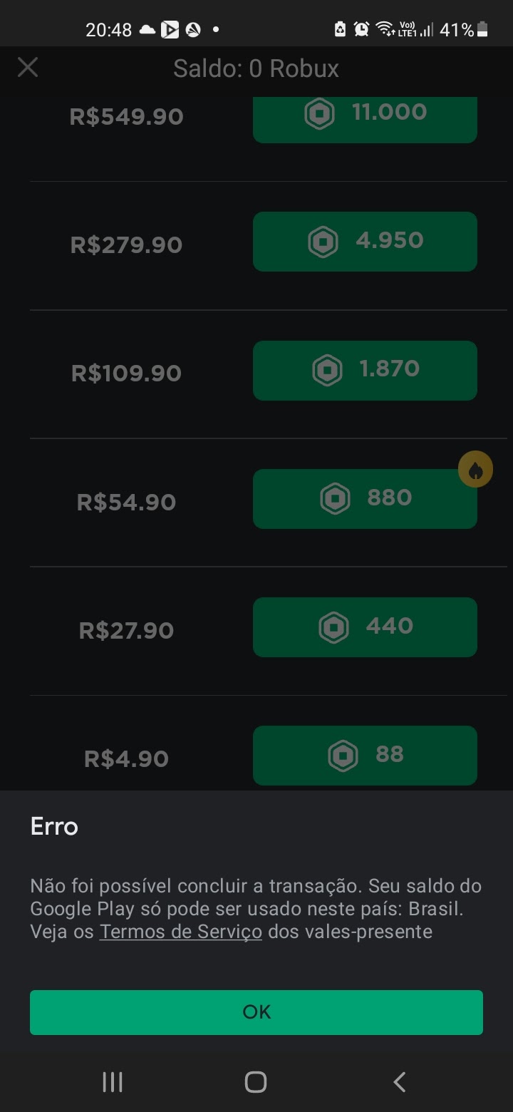 Como consigo resolver o erro 2999 .nao consigo comprar robux no roblox -  Comunidade Google Play